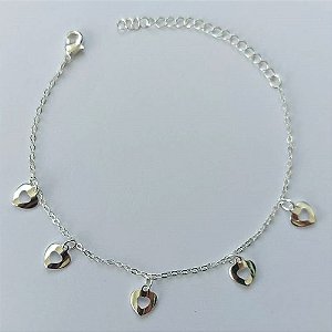 PULSEIRA FOLHEADA A PRATA COM 50 MILÉSIMOS + VERNIZ DIAMOND - PULSEIRA COM CORAÇÕES VAZADOS  - TAMANHO: 16CM + EXTENSOR E  FECHO LAGOSTA (PRA101) PRPS001107