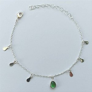 PULSEIRA FOLHEADA A PRATA COM 50 MILÉSIMOS + VERNIZ DIAMOND - PULSEIRA COM GOTAS E PEDRA CRISTAL VERDE  - TAMANHO: 16CM + EXTENSOR E  FECHO LAGOSTA (PRA103)) PRPS001109