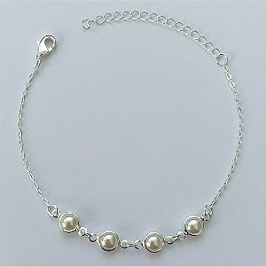 PULSEIRA FOLHEADA A PRATA COM 50 MILÉSIMOS + VERNIZ DIAMOND - PULSEIRA COM BOLINHAS EM PÉROLAS  - TAMANHO: 16CM + EXTENSOR E  FECHO LAGOSTA (PRA104) PRPS001110