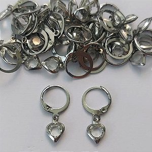 BRINCO EM AÇO INOXIDÁVEL - BRINCOS ARGOLAS DE PRESSÃO COM PINGENTE EM ZIRCÔNIA CORAÇÃO CRISTAL 7X8MM - COMPOSIÇÃO: AÇO INOXIDÁVEL - (AÇO1732)31)- ACBR000269