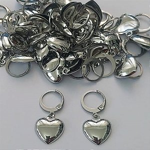 BRINCO EM AÇO INOXIDÁVEL - BRINCOS ARGOLAS DE PRESSÃO COM PINGENTE CORAÇÃO 12MM - COMPOSIÇÃO: AÇO INOXIDÁVEL - (AÇO1745)- ACBR000276