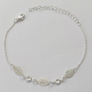PULSEIRA FOLHEADA A PRATA COM 50 MILÉSIMOS + VERNIZ DIAMOND - PULSEIRA COM FOLHAS - TAMANHO: 16CM + EXTENSOR E FECHO LAGOSTA - (PRA106)) PRPS001112