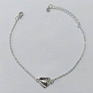 PULSEIRA FOLHEADA A PRATA COM 50 MILÉSIMOS + VERNIZ DIAMOND - PULSEIRA COM CORAÇÃO MARTELADO - TAMANHO: 15CM + EXTENSOR E FECHO LAGOSTA PRPS001113