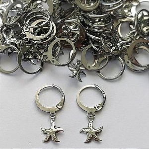 BRINCO EM AÇO INOXIDÁVEL- BRINCO ARGOLA DE PRESSÃO PINGENTE ESTRELA DO MAR 8MM - COMPOSIÇÃO: AÇO INOXIDÁVEL - (AÇO1761) ACBR000294