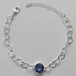 PULSEIRA FOLHEADA A PRATA COM 50 MILÉSIMOS + VERNIZ DIAMOND - CORRENTE CORAÇÃO 17CM + EXTENSOR E FECHO LAGOSTA - PINGENTE EM ZIRCÔNIA LILÁS 9MM (PRA152) PRPS001118