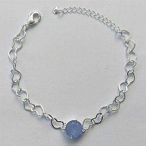 PULSEIRA FOLHEADA A PRATA COM 50 MILÉSIMOS + VERNIZ DIAMOND - CORRENTE CORAÇÃO 17CM + EXTENSOR E FECHO LAGOSTA - PINGENTE EM ZIRCÔNIA AZUL 9MM (PRA144) PRPS001126