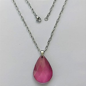 GARGANTILHA EM AÇO INOXIDÁVEL - (AÇO13) GARGANTILHA COM CORRENTE 50CM E PINGENTE CRISTAL ROSA SEXTAVADO - TAMANHO 23X34MM - COMPOSIÇÃO: AÇO INOXIDÁVEL / ACRÍLICO (AÇO1790) ACGG000216