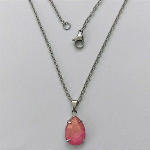 GARGANTILHA EM AÇO INOXIDÁVEL - (AÇO03) GARGANTILHA COM CORRENTE 50CM E PINGENTE EM RESINA ROSA COM BRILHOS 3X7MM - COMPOSIÇÃO: AÇO INOXIDÁVEL - (AÇO1796)ACGG000218