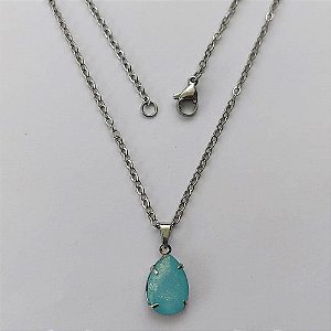 GARGANTILHA EM AÇO INOXIDÁVEL - (AÇO03) GARGANTILHA COM CORRENTE 50CM E PINGENTE EM RESINA AZUL COM BRILHOS  3X7MM - COMPOSIÇÃO: AÇO INOXIDÁVEL - (AÇO1808)ACGG000351