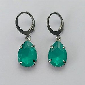 BRINCO EM AÇO INOXIDÁVEL - BRINCO ARGOLINHA DE PRESSÃO COM PINGENTE EM RESINA VERDE 3X7MM - COMPOSIÇÃO: AÇO INOXIDÁVEL - (AÇO1830) ACBR000328