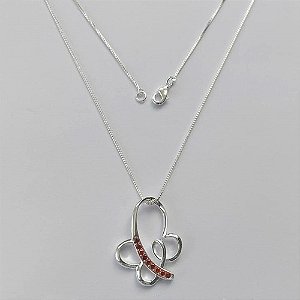 GARGANTILHA FOLHEADA A PRATA COM 50 MILÉSIMOS + VERNIZ DIAMOND- GARGANTILHA CORRENTE VENEZIANA 45CM PINGENTE BORBOLETA COM MICRO ZIRCÔNIAS LARANJA 22X18MM - FECHO LAGOSTA (PRA176) PRGG001402