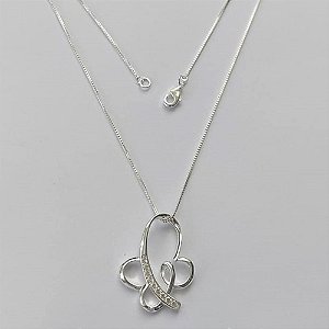 GARGANTILHA FOLHEADA A PRATA COM 50 MILÉSIMOS + VERNIZ DIAMOND- GARGANTILHA CORRENTE VENEZIANA 45CM PINGENTE BORBOLETA COM MICRO ZIRCÔNIAS CRISTAL 22X18MM - FECHO LAGOSTA (PRA177)PRGG001403
