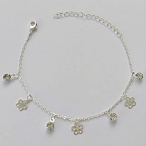 PULSEIRA FOLHEADA A PRATA COM 50 MILÉSIMOS + VERNIZ DIAMOND - PULSEIRA COM FLORES  E STRASS - TAMANHO: 16CM + EXTENSOR E  FECHO LAGOSTA (PRA187) PRPS001130