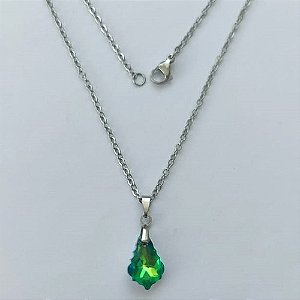 GARGANTILHA EM AÇO INOXIDÁVEL(CX109)- (AÇO03) GARGANTILHA COM CORRENTE 50CM E PINGENTE DE CRISTAL VERDE 10MM - COMPOSIÇÃO: AÇO INOXIDÁVEL - (AÇO1853) ACGG000360