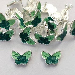 BRINCO FOLHEADO A PRATA COM 50 MILÉSIMOS + VERNIZ DIAMOND - BRINCO DE PINO BORBOLETA VERDE 8MM (PRA194) PRBR001106
