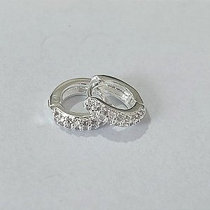 BRINCO FOLHEADO A PRATA COM 50 MILÉSIMOS + VERNIZ DIAMOND ARGOLA COM 2 FILEIRAS DE MICRO ZIRCÔNIAS CRISTAL 10MM PRBR001109