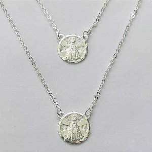 ESCAPULÁRIO FOLHEADO A PRATA COM 50 MILÉSIMOS + VERNIZ DIAMOND - ESCAPULÁRIO 60CM COM PINGENTES NOSSA SRA APARECIDA 13MM - (PRA262) PRES000074