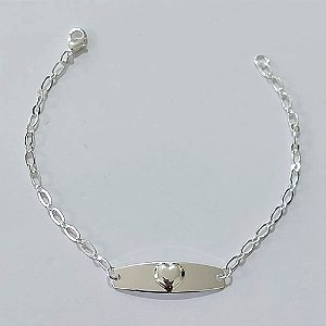 PULSEIRA FOLHEADA A PRATA COM 50 MILÉSIMOS + VERNIZ DIAMOND - PULSEIRA 15CM CHAPINHA CORAÇÃO ,PRPS001143