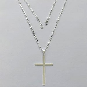 GARGANTILHA FOLHEADA A PRATA COM 50 MILÉSIMOS + VERNIZ DIAMOND - GARGANTILHA CORRENTE 60CM PINGENTE CRUCIFIXO LISO 26X40MM - FECHO LAGOSTA (PRA298) PRGG001429