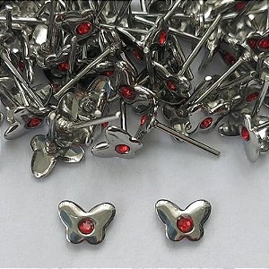 BRINCO EM AÇO INOXIDÁVEL - BRINCO DE PINO BORBOLETA COM ZIRCÔNIA VERMELHA 7MM  - COMPOSIÇÃO: AÇO INOXIDÁVEL - (AÇO1890) ACBR000333