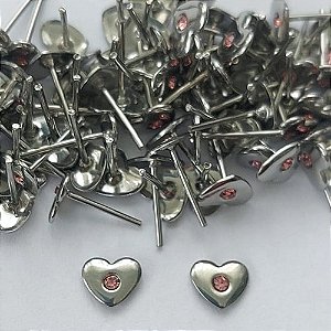 BRINCO EM AÇO INOXIDÁVEL - BRINCO DE PINO CORAÇÃO COM ZIRCÔNIA ROSA 7MM  - COMPOSIÇÃO: AÇO INOXIDÁVEL - (AÇO1893) ACBR000336