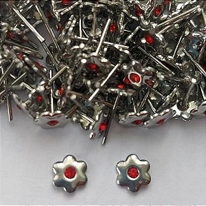 BRINCO EM AÇO INOXIDÁVEL - BRINCO DE PINO FLOR COM ZIRCÔNIA VERMELHA 6MM  - COMPOSIÇÃO: AÇO INOXIDÁVEL - (AÇO1898)ACBR000341