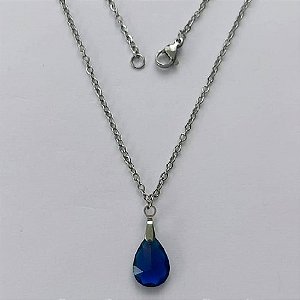 GARGANTILHA EM AÇO INOXIDÁVEL - (AÇO03) GARGANTILHA COM CORRENTE 50CM E PINGENTE EM ZIRCÔNIA AZUL ESCURA 10X14MM - COMPOSIÇÃO: AÇO INOXIDÁVEL / ZIRCÔNIA - (AÇO1902) ACGG000336