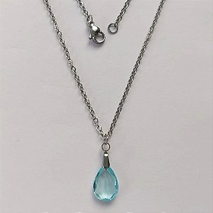 GARGANTILHA EM AÇO INOXIDÁVEL - (AÇO03) GARGANTILHA COM CORRENTE 50CM E PINGENTE EM ZIRCÔNIA AZUL CLARA 10X14MM - COMPOSIÇÃO: AÇO INOXIDÁVEL / ZIRCÔNIA - (AÇO1904) ACGG000338