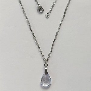 GARGANTILHA EM AÇO INOXIDÁVEL - (AÇO03) GARGANTILHA COM CORRENTE 50CM E PINGENTE EM ZIRCÔNIA CRISTAL 10X14MM - COMPOSIÇÃO: AÇO INOXIDÁVEL / ZIRCÔNIA - (AÇO1906) ACGG000340