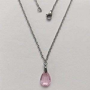 GARGANTILHA EM AÇO INOXIDÁVEL - (AÇO03) GARGANTILHA COM CORRENTE 50CM E PINGENTE EM ZIRCÔNIA ROSA 10X14MM - COMPOSIÇÃO: AÇO INOXIDÁVEL / ZIRCÔNIA - (AÇO1908) ACGG000342