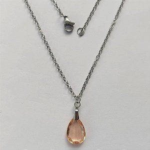 GARGANTILHA EM AÇO INOXIDÁVEL - (AÇO03) GARGANTILHA COM CORRENTE 50CM E PINGENTE EM ZIRCÔNIA SALMÃO 10X14MM - COMPOSIÇÃO: AÇO INOXIDÁVEL / ZIRCÔNIA - (AÇO1909) ACGG000343