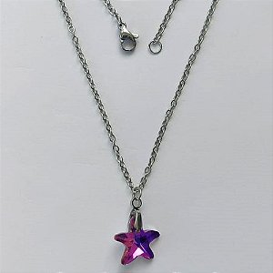 GARGANTILHA EM AÇO INOXIDÁVEL - (AÇO03) GARGANTILHA COM CORRENTE 50CM E PINGENTE ESTRELA EM CRISTAL ROXO 14MM - COMPOSIÇÃO: AÇO INOXIDÁVEL / CRISTAL - (AÇO1910) ACGG000344