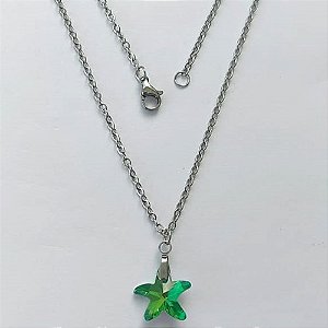 GARGANTILHA EM AÇO INOXIDÁVEL - (AÇO03) GARGANTILHA COM CORRENTE 50CM E PINGENTE ESTRELA EM CRISTAL VERDE 14MM - COMPOSIÇÃO: AÇO INOXIDÁVEL / CRISTAL - (AÇO1911) ACGG000345