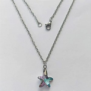 GARGANTILHA EM AÇO INOXIDÁVEL - (AÇO03) GARGANTILHA COM CORRENTE 50CM E PINGENTE ESTRELA EM CRISTAL ROSA E AZUL 14MM - COMPOSIÇÃO: AÇO INOXIDÁVEL / CRISTAL - (AÇO1912) ACGG000346