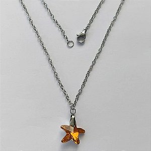 GARGANTILHA EM AÇO INOXIDÁVEL - (AÇO03) GARGANTILHA COM CORRENTE 50CM E PINGENTE ESTRELA EM CRISTAL AMARELA 14MM - COMPOSIÇÃO: AÇO INOXIDÁVEL / CRISTAL - (AÇO1913) ACGG000347
