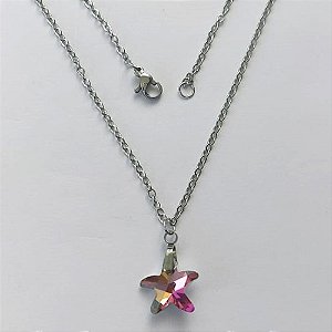 GARGANTILHA EM AÇO INOXIDÁVEL - (AÇO03) GARGANTILHA COM CORRENTE 50CM E PINGENTE ESTRELA EM CRISTAL PINK 14MM - COMPOSIÇÃO: AÇO INOXIDÁVEL / CRISTAL - (AÇO1914) ACGG000348