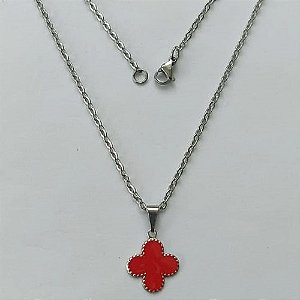GARGANTILHA EM AÇO INOXIDÁVEL -  GARGANTILHA COM CORRENTE 42CM E PINGENTE TREVO VERMELHO 11MM - COMPOSIÇÃO: AÇO INOXIDÁVEL - (AÇO1937) ACGG000386