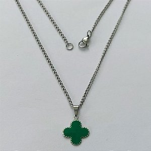 GARGANTILHA EM AÇO INOXIDÁVEL -  GARGANTILHA COM CORRENTE 42CM E PINGENTE TREVO VERDE 11MM - COMPOSIÇÃO: AÇO INOXIDÁVEL - (AÇO1939) ACGG000388