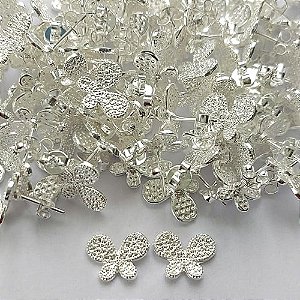 BRINCO FOLHEADA A PRATA COM 50 MILÉSIMOS + VERNIZ DIAMOND - BRINCO DE PINO BORBOLETA 9MM (PRA332)(PAR) PRBR001138