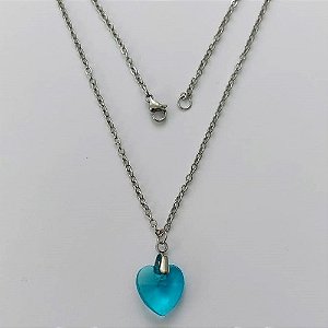 GARGANTILHA EM AÇO INOXIDÁVEL -  GARGANTILHA COM CORRENTE (03) 50CM E PINGENTE+ CORAÇÃO CRISTAL AZUL 13MM - COMPOSIÇÃO: AÇO INOXIDÁVEL - (AÇO1945) ACGG000394