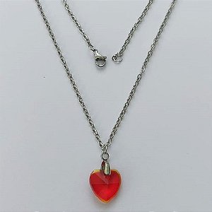 GARGANTILHA EM AÇO INOXIDÁVEL -  GARGANTILHA COM CORRENTE (03) 50CM E PINGENTE+ CORAÇÃO CRISTAL VERMELHO 13MM - COMPOSIÇÃO: AÇO INOXIDÁVEL - (AÇO1947) ACGG000396