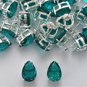 BRINCO FOLHEADA A PRATA COM 50 MILÉSIMOS + VERNIZ DIAMOND - BRINCO DE PINO BASE ALTA FUSÃO VERDE 10X14MM (PRA333)(PAR) PRBR001139