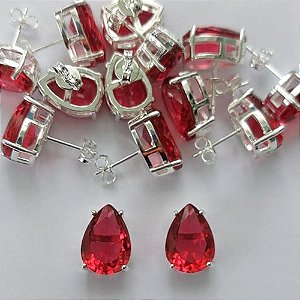 BRINCO FOLHEADA A PRATA COM 50 MILÉSIMOS + VERNIZ DIAMOND - BRINCO DE PINO BASE ALTA FUSÃO VERMELHA 10X14MM (PRA335)(PAR) PRBR001141