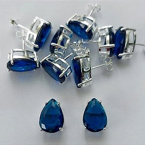 BRINCO FOLHEADA A PRATA COM 50 MILÉSIMOS + VERNIZ DIAMOND - BRINCO DE PINO BASE ALTA FUSÃO AZUL ESCURO 10X14MM (PRA337)(PAR) PRBR001143
