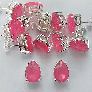 BRINCO FOLHEADA A PRATA COM 50 MILÉSIMOS + VERNIZ DIAMOND - BRINCO DE PINO BASE ALTA FUSÃO PINK 10X14MM (PRA340)(PAR) PRBR001146