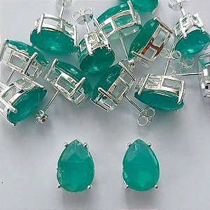 BRINCO FOLHEADA A PRATA COM 50 MILÉSIMOS + VERNIZ DIAMOND - BRINCO DE PINO BASE ALTA FUSÃO VERDE 10X14MM (PRA341)(PAR) PRBR001147