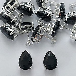 BRINCO FOLHEADA A PRATA COM 50 MILÉSIMOS + VERNIZ DIAMOND - BRINCO DE PINO BASE ALTA FUSÃO PRETA 10X14MM (PRA342)(PAR) PRBR001148