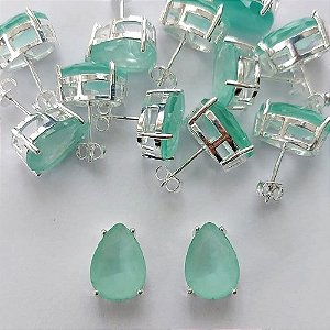 BRINCO FOLHEADA A PRATA COM 50 MILÉSIMOS + VERNIZ DIAMOND - BRINCO DE PINO BASE ALTA FUSÃO VERDE 10X14MM (PRA345)(PAR) PRBR001151