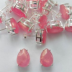 BRINCO FOLHEADA A PRATA COM 50 MILÉSIMOS + VERNIZ DIAMOND - BRINCO DE PINO BASE ALTA FUSÃO ROSA COM BRILHOS 10X14MM (PRA349)(PAR) PRBR001154