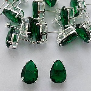 BRINCO FOLHEADA A PRATA COM 50 MILÉSIMOS + VERNIZ DIAMOND - BRINCO DE PINO BASE ALTA FUSÃO VERDE 10X14MM (PRA350)(PAR) PRBR001156